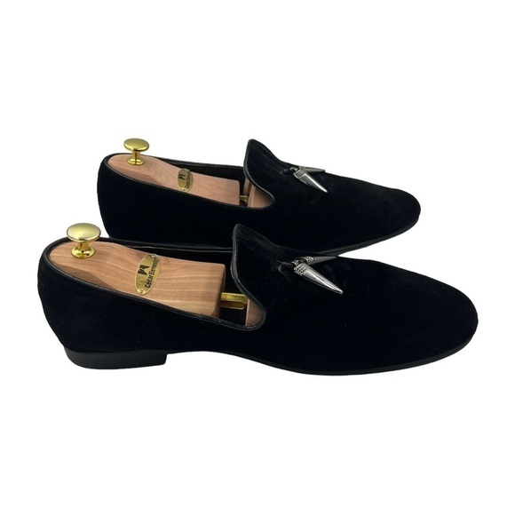 GIORGIO BRUTINI Cowell Black Velvet Slip On Loafer Gunmetal Pointed Tassels - Picture 9 of 13
